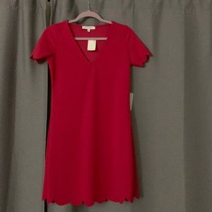 The Vanity Room Red Scallop-Edge V-Neck Dress